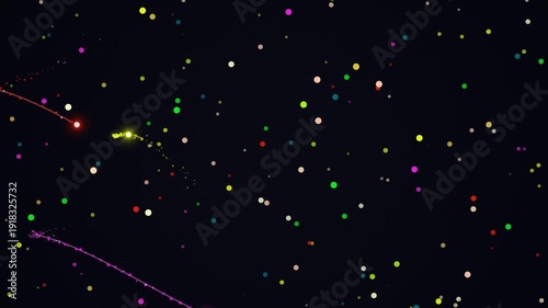 Abstract Starry Night Sky with Colorful Twinkling Lights and Streaks.