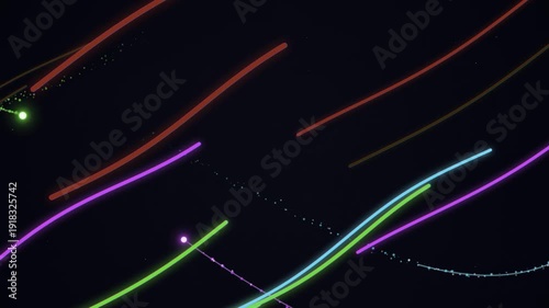 Abstract Neon Light Trails Moving Across Dark Background in Dynamic Motion.