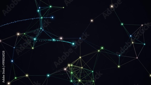Abstract Network Connection Background with Glowing Dots and Lines in Dark Space.