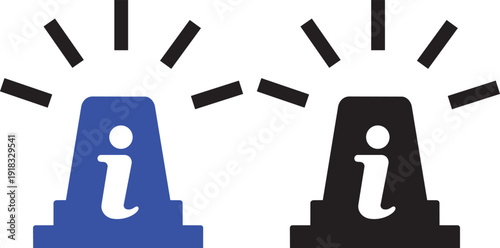 Information Alert Icons: Minimalist design, representing information, ideas, and communication in digital and print media, in shades of blue and black. 
