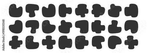 Abstract black organic blob shapes collection, modern flat geometric vector silhouette elements isolated on transparent background
