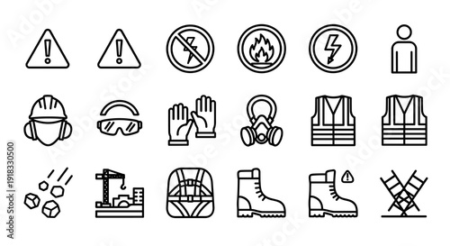 Workplace safety hazard warnings icons