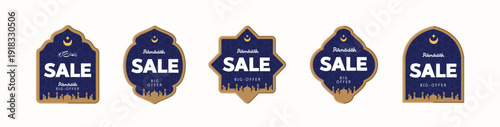 Ramadan BIG SALE Label Collection with Islamic frames in various magnificent shapes, Ramadan Kareem stickers.