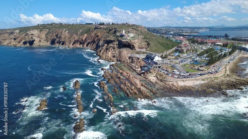 Aerial Drone View of Mossel Bay South Africa – Coastal Town and Blue Ocean
