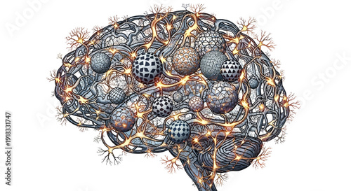 Stunning brain illustration with glowing neurons and geometric patterns