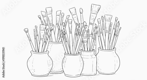 Paintbrushes in Jars Illustration Art Supplies.