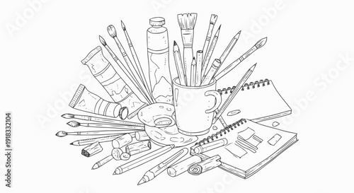 Assorted Art Supplies and Stationery Items.