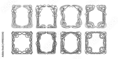 Art nouveau floral frame collection: intricate vintage border designs