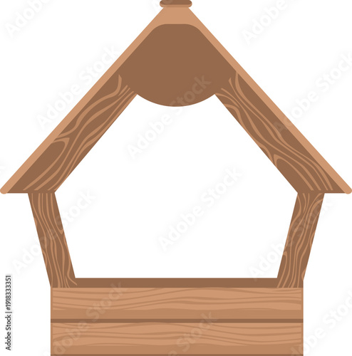 Wooden birdhouse with slanted roof design.