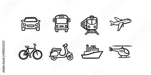 Minimalist outline icons of various transportation modes