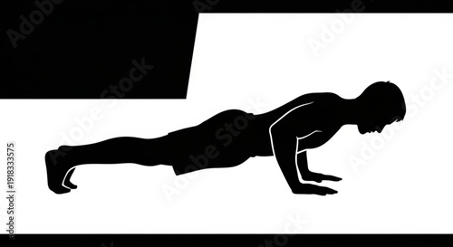 Man doing push ups in black silhouette against white background with black border