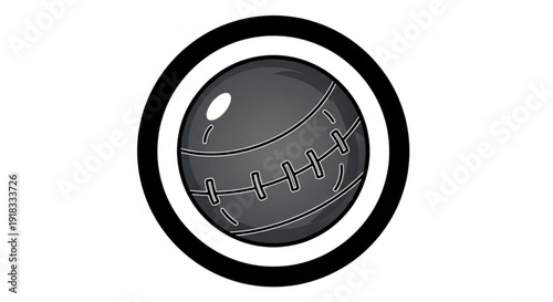 Gray bowling ball in black and white circle close up view shiny surface with holes