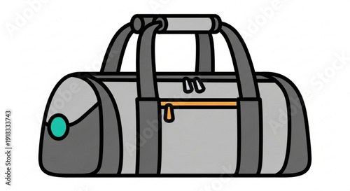Gray sports duffel bag with teal and orange accents on white background