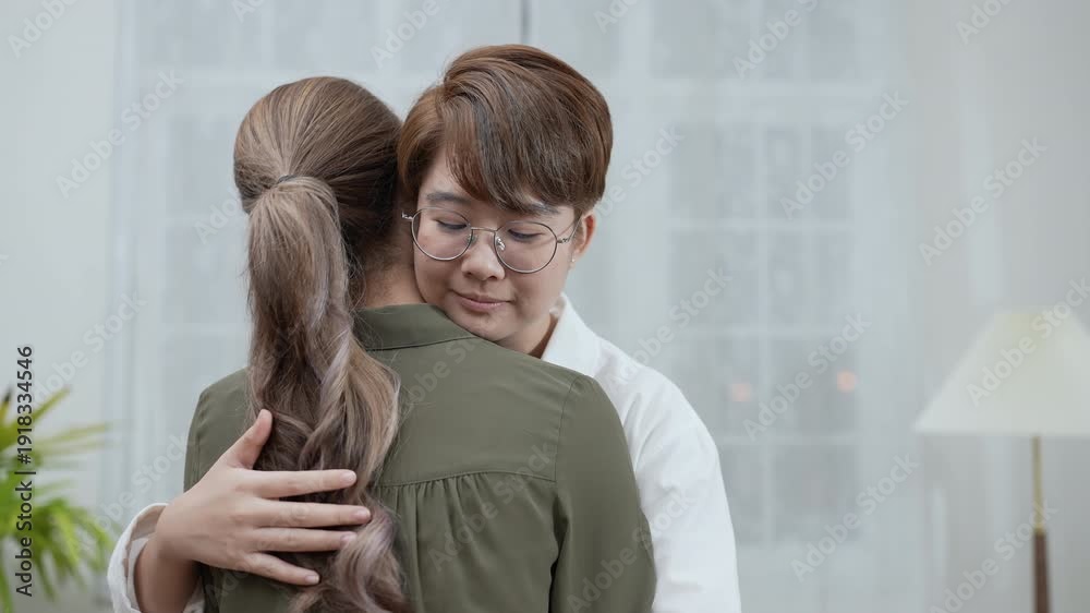 custom made wallpaper toronto digitalHoliday concept of 4k Resolution. Asian women embracing each other in the house. Young women are in a mutual lesbian love relationship.