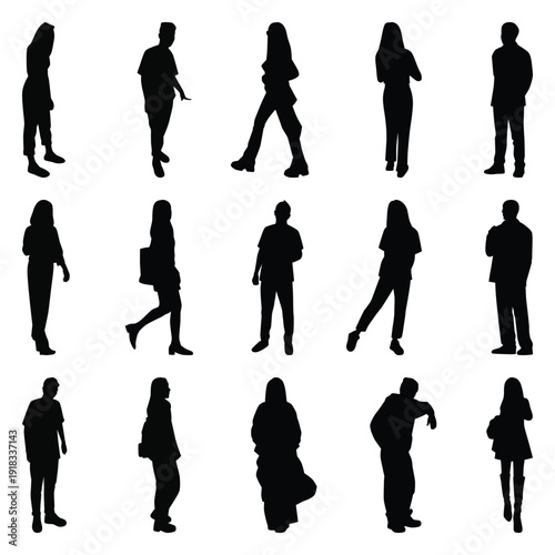 Vector collection set of individual people silhouettes.