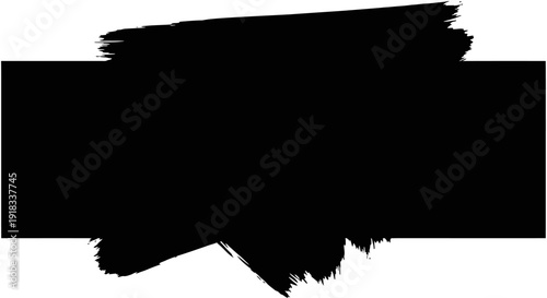 Rough black brush stroke or paint swatch element for artistic designs on an isolated white background.
