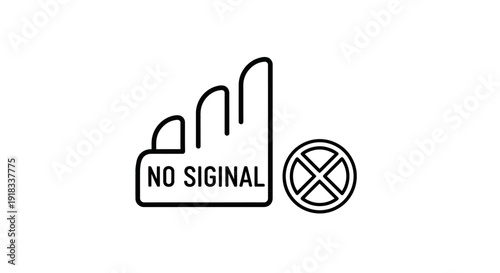 'NO SIGNAL' text with signal bars and forbidden icon, symbolizing network connection issues on an isolated white background.