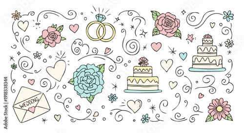 Wedding Celebration Decorative Elements with Cake Rings and Flowers