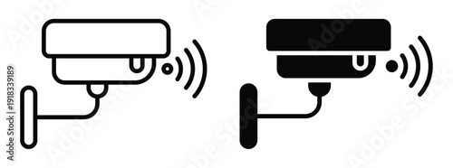 Outline of Security Camera in Black and White Style for Surveillance Concept