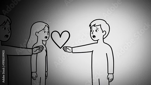 Stick Figure Giving Heart Love Romance Cartoon Illustration, Offering Heart to Another Animation