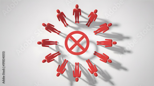 People standing in a circle rejecting.