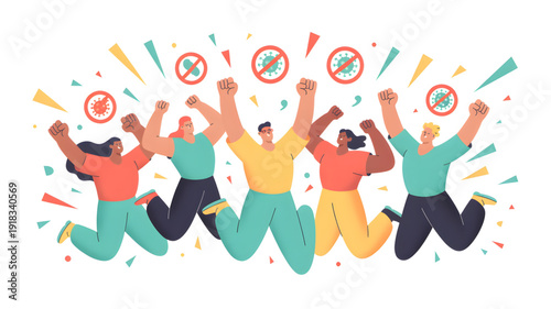 Diverse people celebrating freedom together outdoors.