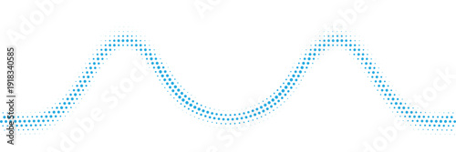 Abstract blue halftone dotted circular wave background, geometric gradient arc pattern on white backdrop, modern minimal technology and communication concept design