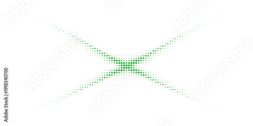 Abstract green dotted cross wave background on white backdrop, geometric halftone gradient intersecting lines pattern, modern digital technology and connection concept design