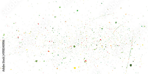 Green scattered particle background on white, abstract random multicolor dot texture, modern digital confetti pattern, vibrant decorative backdrop