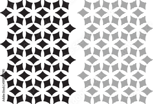 Black and striped geometric star pattern with repeating diamond shapes abstract background