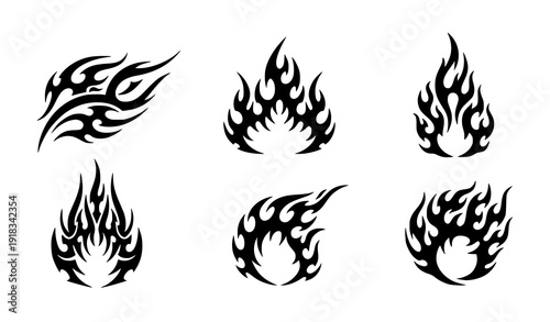 Tribal fire flame tattoo symbols black vector set