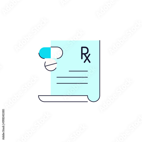 Prescription icon for doctor order, medical instruction, and pharmacy service.