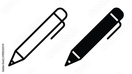 Black and White Pen Icons on White Background for Graphic Design Projects