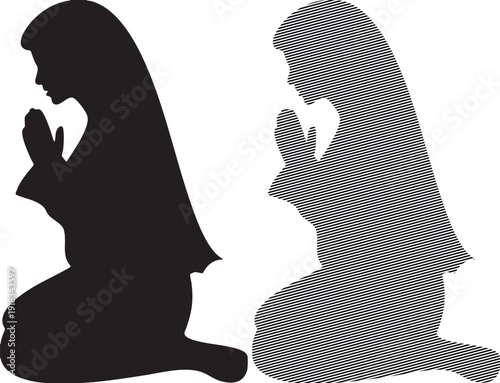 Woman Kneeling in Prayer Silhouette with Hands Clasped praying
