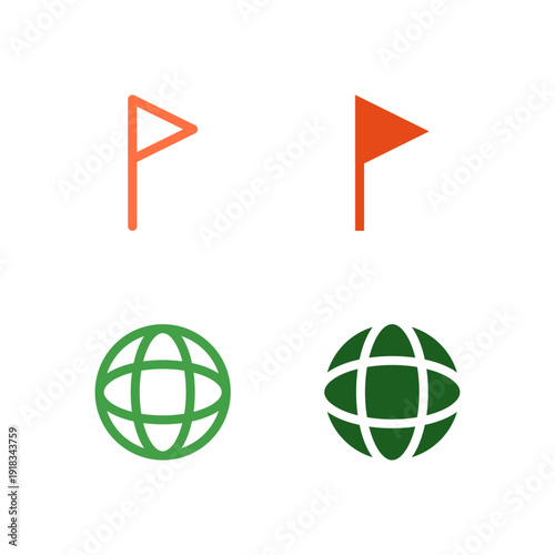 Flat Colored Flag and Globe Icon Set for Localization Interface
