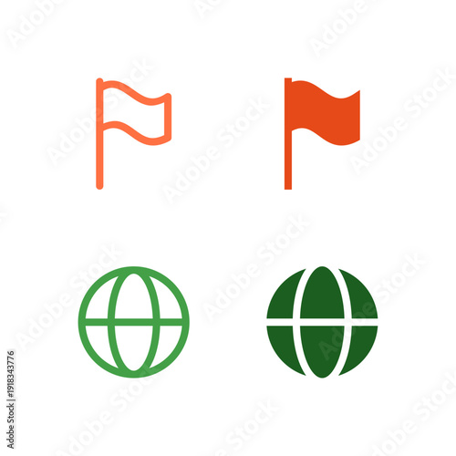 Flat Colored Flag and Globe Icon Set for Localization Interface
