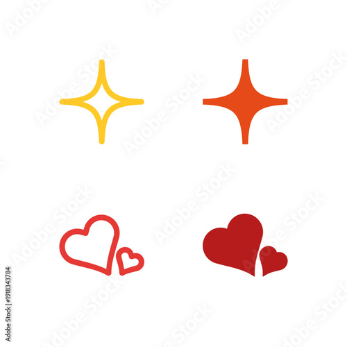 Flat Colored Star and Heart Icon Set for Favorites Interface

