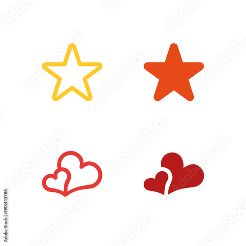 Flat Colored Star and Heart Icon Set for Favorites Interface
