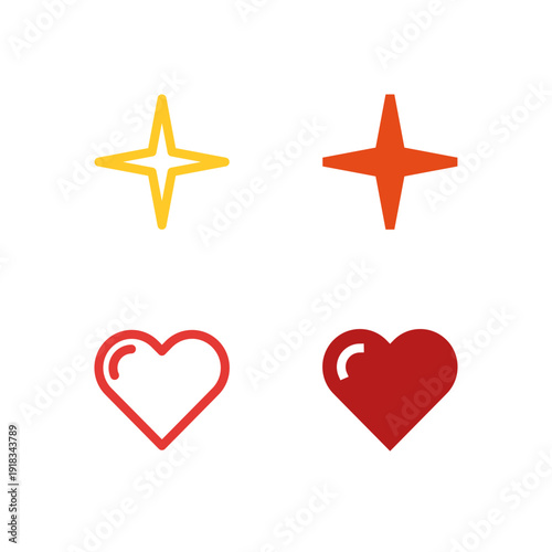 Flat Colored Star and Heart Icon Set for Favorites Interface
