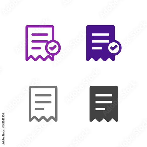 Flat Colored Invoice and Receipt Icon Set for Billing Interface