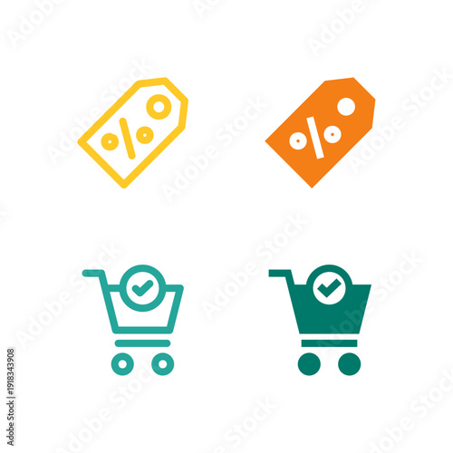 Flat Colored Discount and Checkout Icon Set for E-commerce Interface