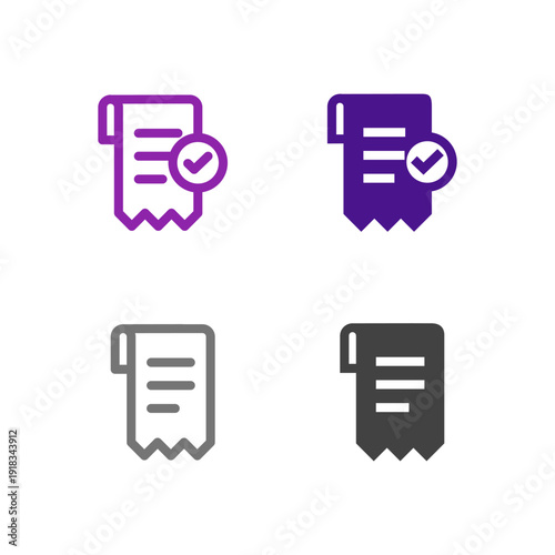 Flat Colored Invoice and Receipt Icon Set for Billing Interface
