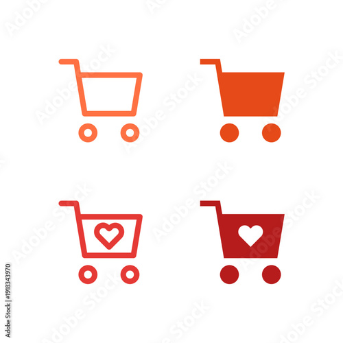 Flat Colored Shopping Cart and Wishlist Icon Set for E-commerce Interface