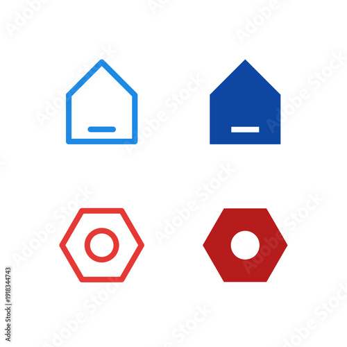 Flat Colored Home and Settings Icon Set for Mobile System Interface