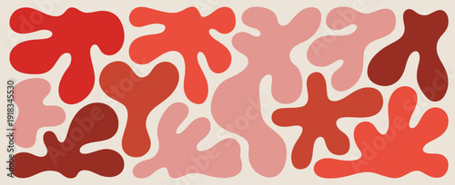 Abstract Organic Shapes in Red and Pink Hues on a Light Beige Background pattern