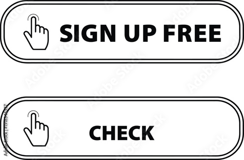 Sign up free button with hand cursor and check button with cursor