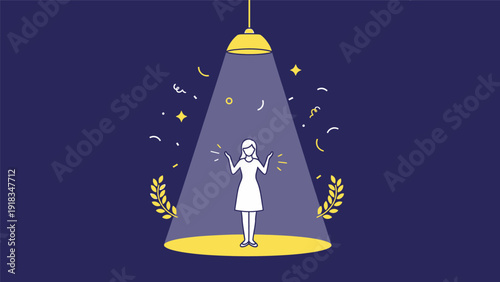Woman Standing Under Spotlight with Stars.