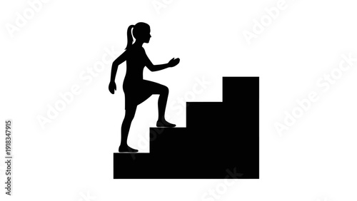 Woman Running Up Stairs Silhouette.