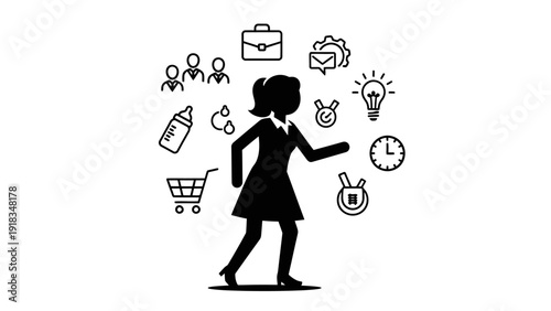 Businesswoman Surrounded by Productivity Icons.