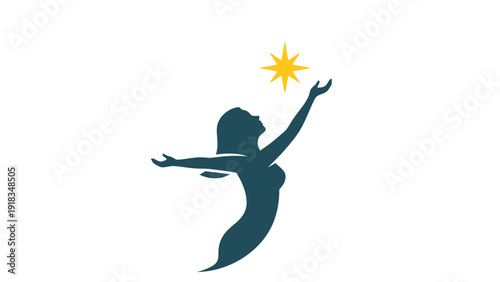 Woman Silhouette Reaching for Star Symbol.